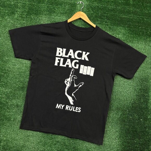 Black Flag Everything Went Black My Rules Punk Rock Band T-Shirt Size Large - Picture 3 of 4